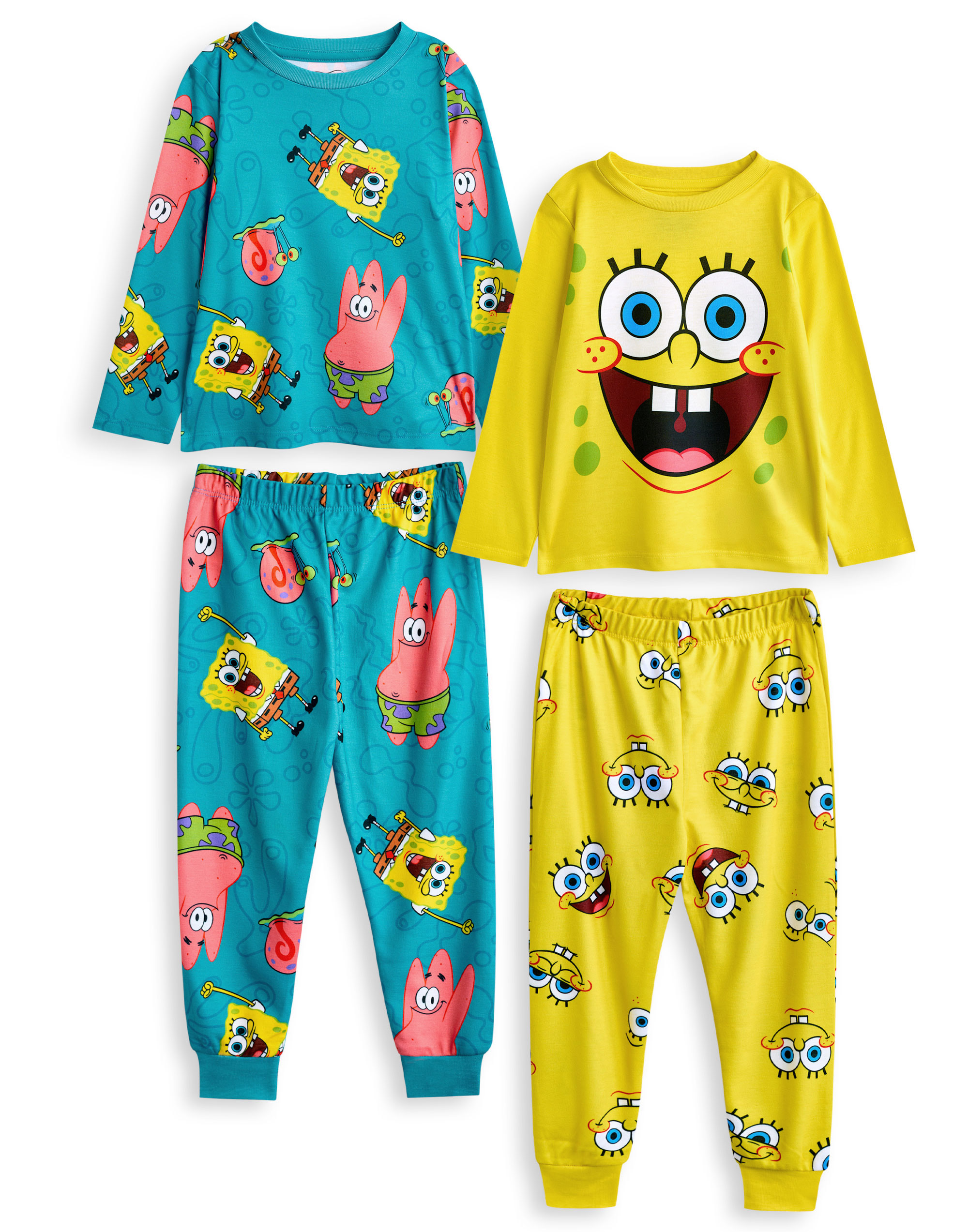 SpongeBob SquarePants Unisex Kids Multi-Pack of 2 Long Sleeve Long Leg Pyjama Set